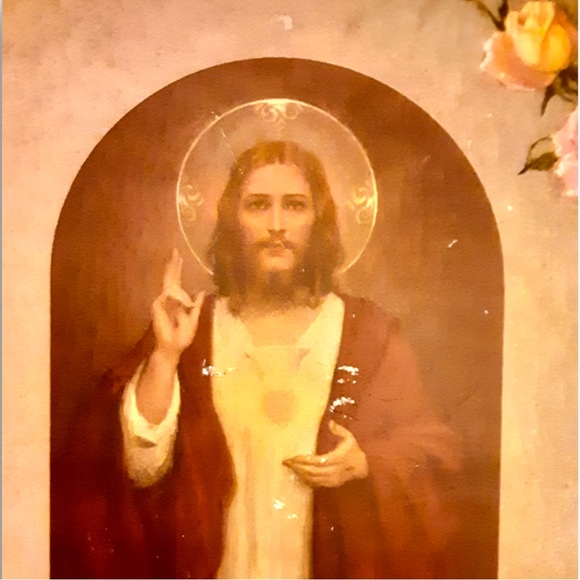 Bless Our Home Jesus Vintage Wall Decor Paper On Wood Slab Rustic Mid Century - Picture 5 of 6
